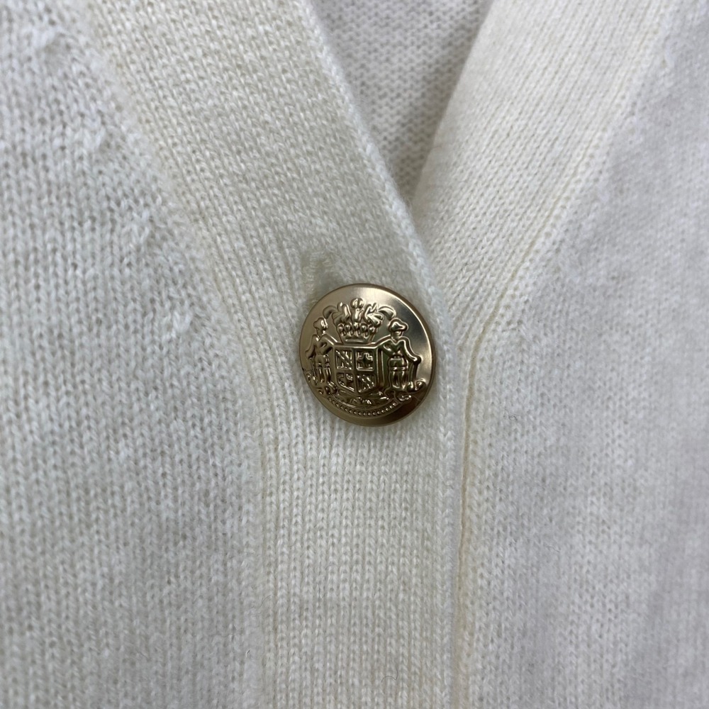 House of Harlow 1960 EUC Cream V-Neck Cashmere Cardigan Gold Crest Buttons Small - Picture 3 of 5